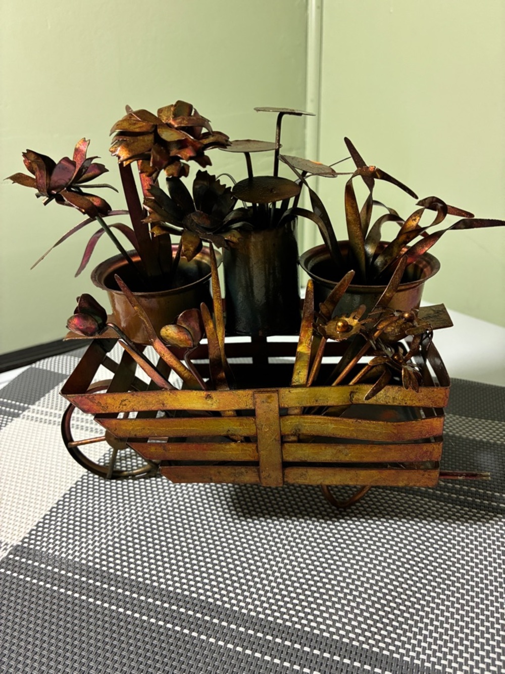 Rustic Metal Flower Wagon Planter - Rustic Gold